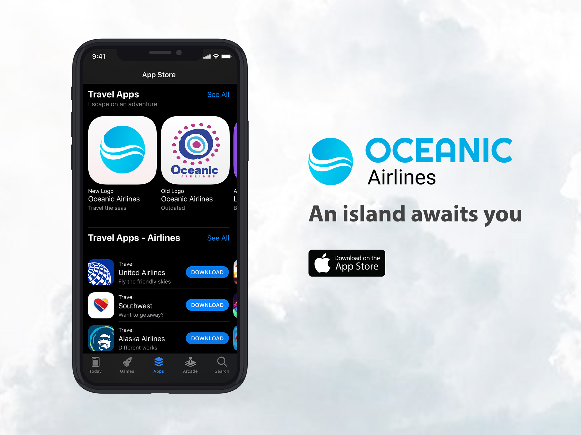 logo redesign of app icon for Oceanic Airlines from Lost on the appstore for design challenge 005