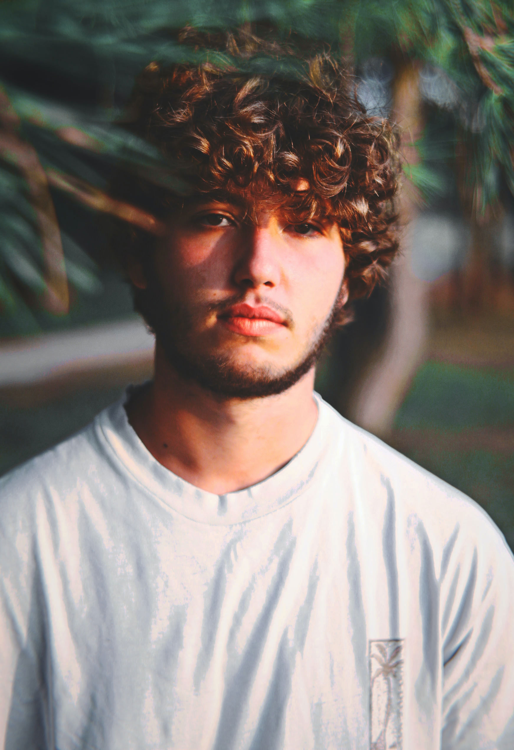 profile shot of young man with curly hair