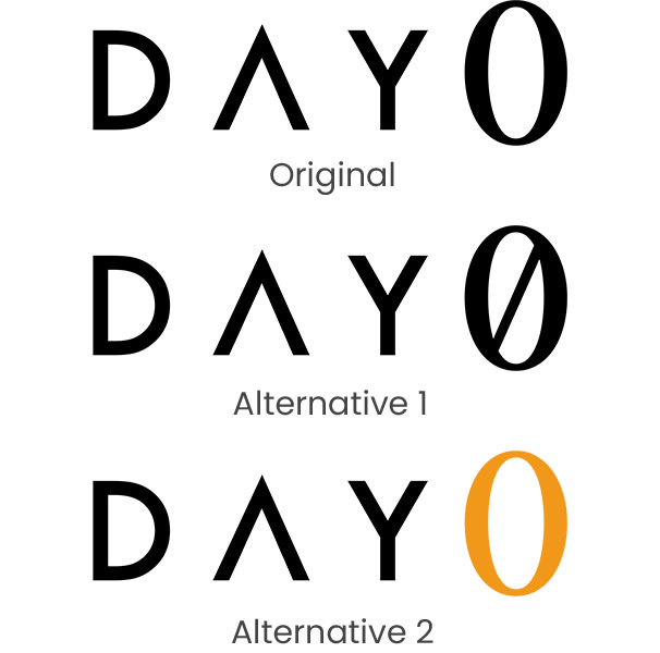 three versions of day0, one with day0 same color, another with day0 with line down zero, and another with an orange 0