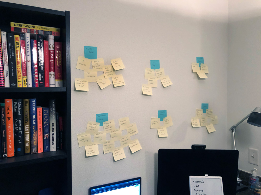 affinity map of post it notes on a wall